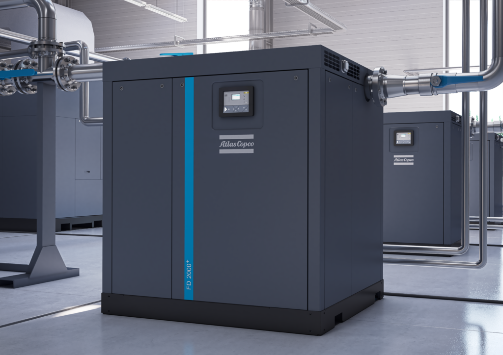 Atlas Copco compressed air equipment installed in an industrial facility